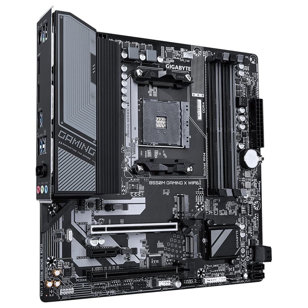 Imagem 3 de 4 do produto Placa Mãe Gigabyte B550M GAMING X WIFI6, AMD AM4, Micro ATX, DDR4, RGB, Wi-Fi 6, Bluetooth, Preto - B550M GAMING X WIFI6