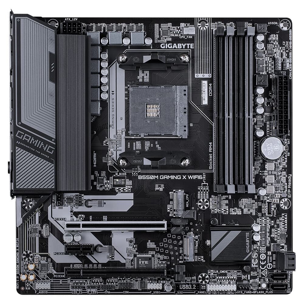 Imagem 2 de 4 do produto Placa Mãe Gigabyte B550M GAMING X WIFI6, AMD AM4, Micro ATX, DDR4, RGB, Wi-Fi 6, Bluetooth, Preto - B550M GAMING X WIFI6