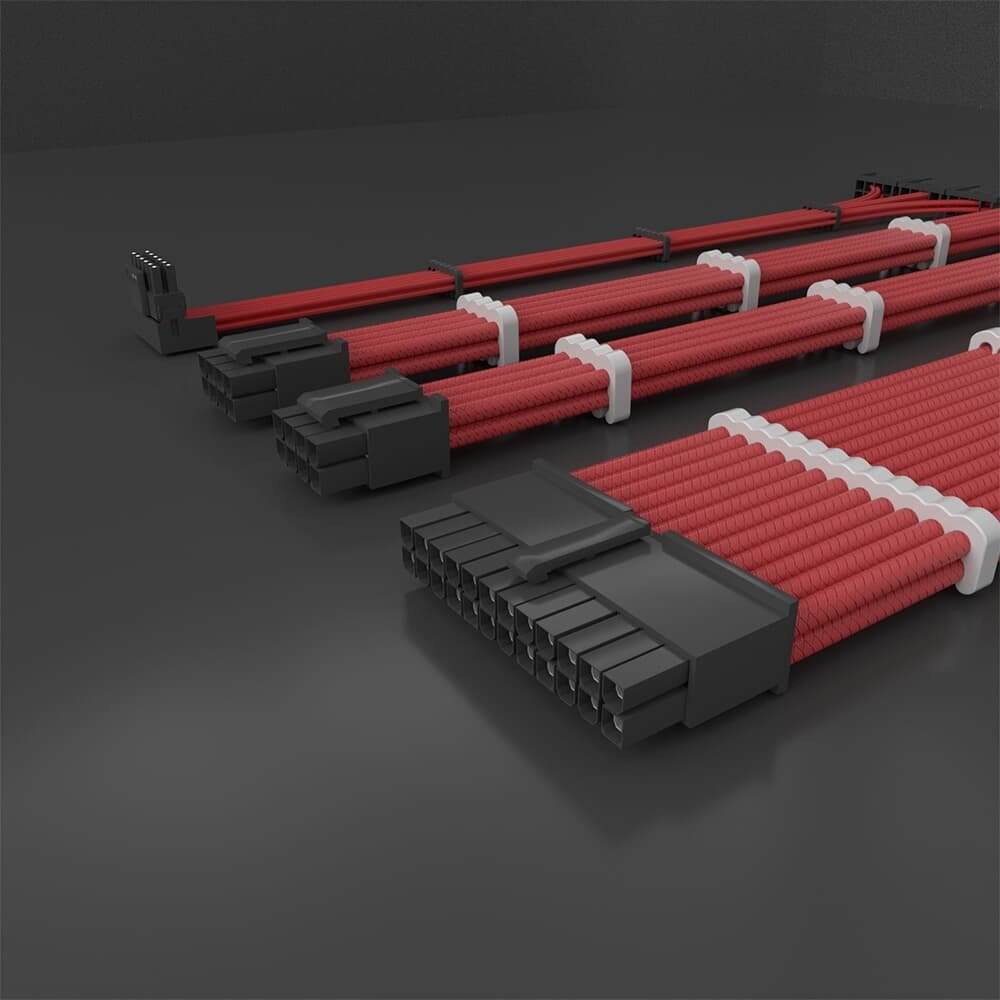 Imagem 4 de 4 do produto Cabo Extensor de Fonte Sleeved Redragon, 4 em 1, 24p ATX, 2x 4+4p CPU, 3x 8p PCIe para 12VHPWR, Vermelho - RD-GCP07