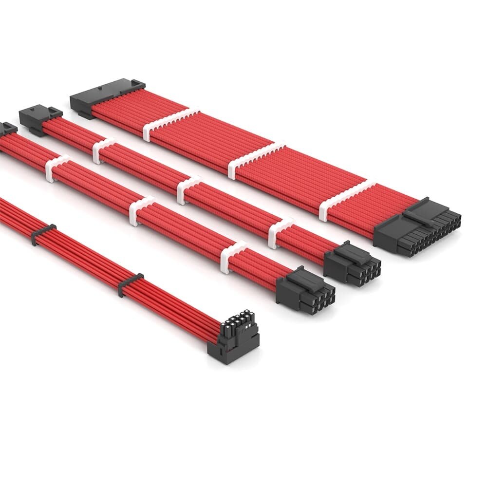 Imagem 2 de 4 do produto Cabo Extensor de Fonte Sleeved Redragon, 4 em 1, 24p ATX, 2x 4+4p CPU, 3x 8p PCIe para 12VHPWR, Vermelho - RD-GCP07