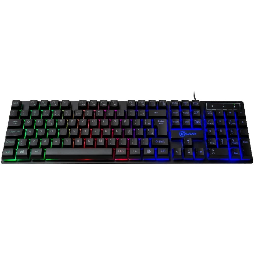 Teclado Membrana Gamer Kalkan Hati, Rainbow, USB, ABNT2, Preto - KLK00012