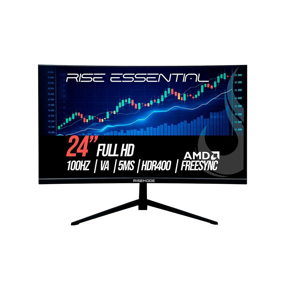 "Monitor Gamer Curvo Rise Mode Essential 24"", Full HD, 100Hz, VA, FreeSync, HDR 400, HDMI e VGA, Preto - RM-MOG-24C100FH-B"
