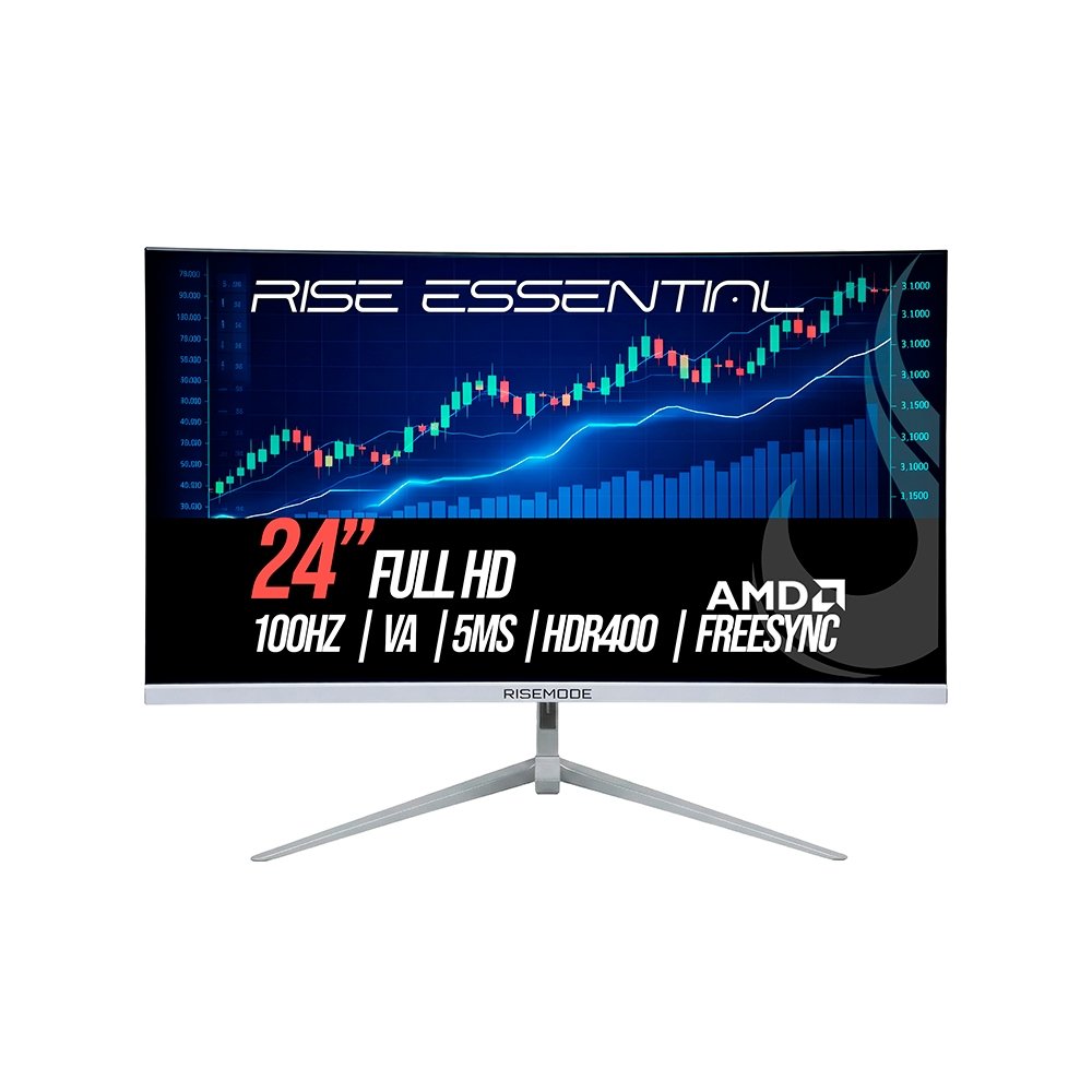 "Monitor Gamer Curvo Rise Mode Essential 24"", FHD, 100Hz, VA, FreeSync, HDR 400, HDMI e VGA, Branco - RM-MOG-24C100FH-W"