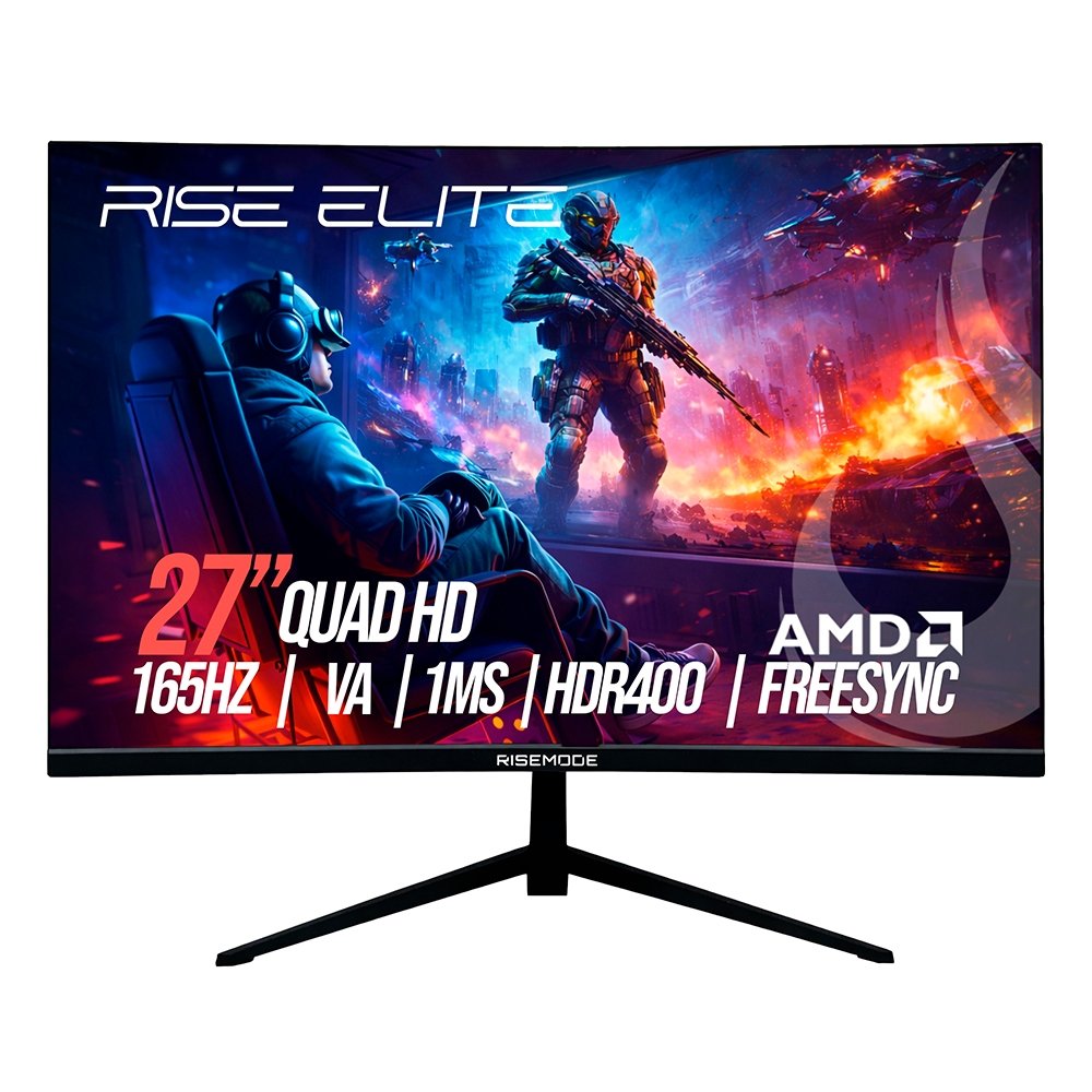 Monitor Gamer Curvo Rise Mode Elite 27, QHD, 165Hz, 1ms, VA, FreeSync, HDR 400, HDMI e DisplayPort, Preto - RM-MOG-27C1652K-B