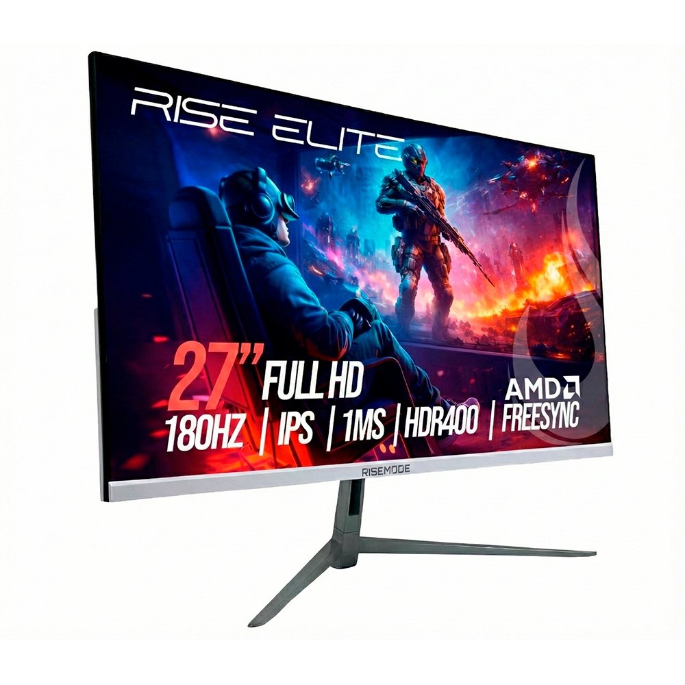 Imagem 2 de 4 do produto Monitor Gamer Rise Mode Prime 27", FHD, 180Hz, 1ms, IPS, FreeSync, HDR 400, HDMI e DisplayPort, sRGB 110%, Branco - RM-MOG-27F180FH-W