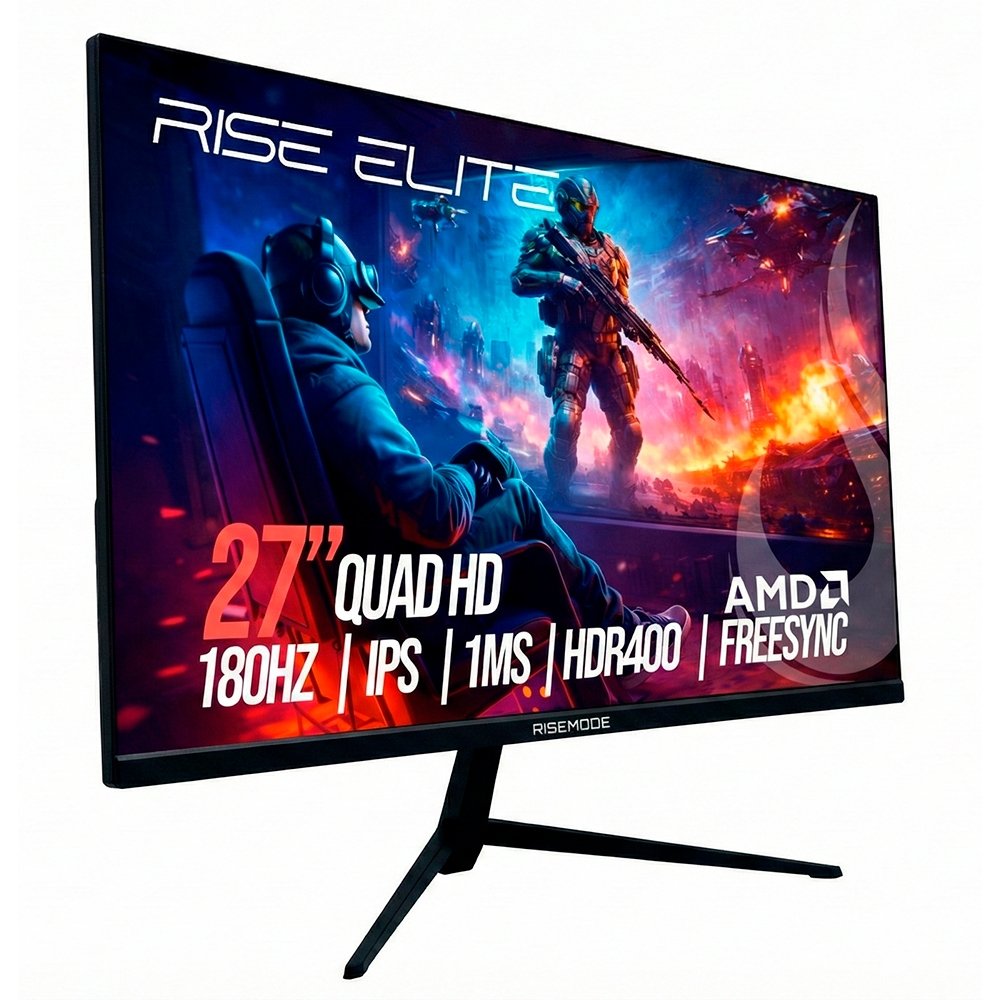 Imagem 2 de 4 do produto Monitor Gamer Rise Mode Prime 27", QHD, 180Hz, 1ms, IPS, FreeSync, HDR 400, HDMI e DisplayPort, sRGB 110%, Preto - RM-MOG-27F1802K-B