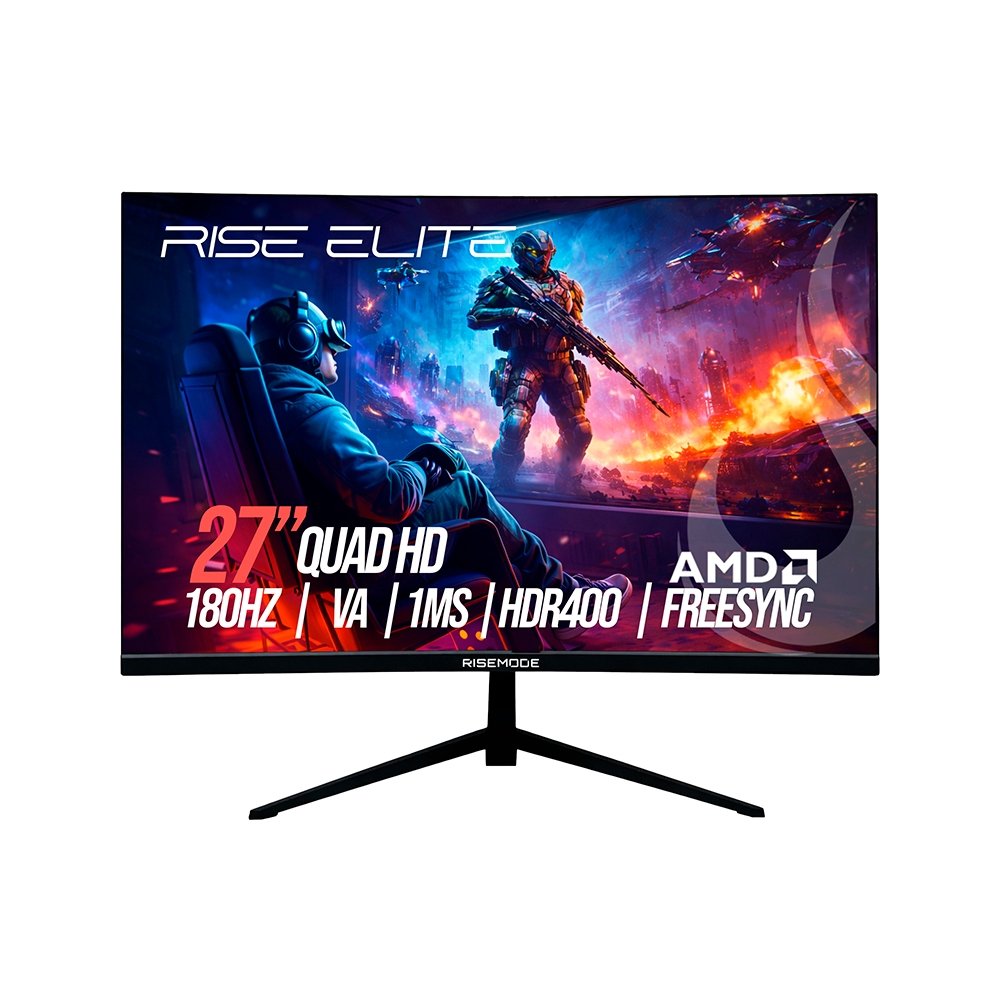 Monitor Gamer Curvo Rise Mode Prime 27", QHD, 180Hz, 1ms, VA, FreeSync, HDR 400, HDMI e DisplayPort, Preto - RM-MOG-27C1802K-B