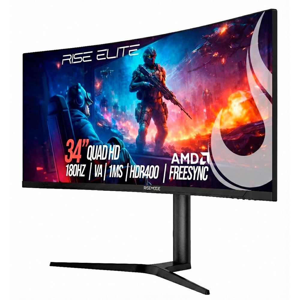 Monitor Gamer Curvo Rise Mode Prime 34", QHD, 180Hz, 1ms, IPS, FreeSync, HDR 400, HDMI e DisplayPort, Preto - RM-MOG-34C1802K-B - view 2