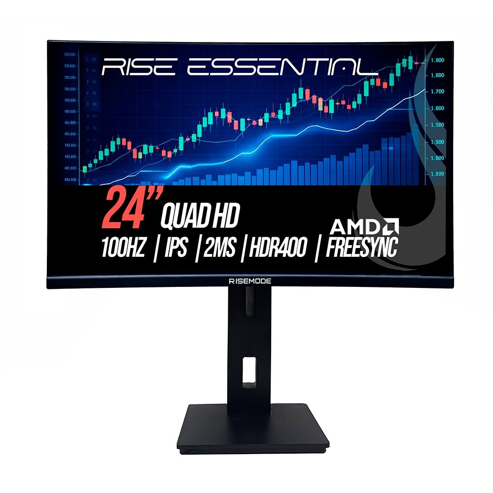 "Monitor Gamer Rise Mode Essential 24"", QHD, 100Hz, 2ms, IPS, FreeSync, HDR 400, HDMI e DP, Altura Ajustável, Preto - RM-MOGL-24F1002K-B"
