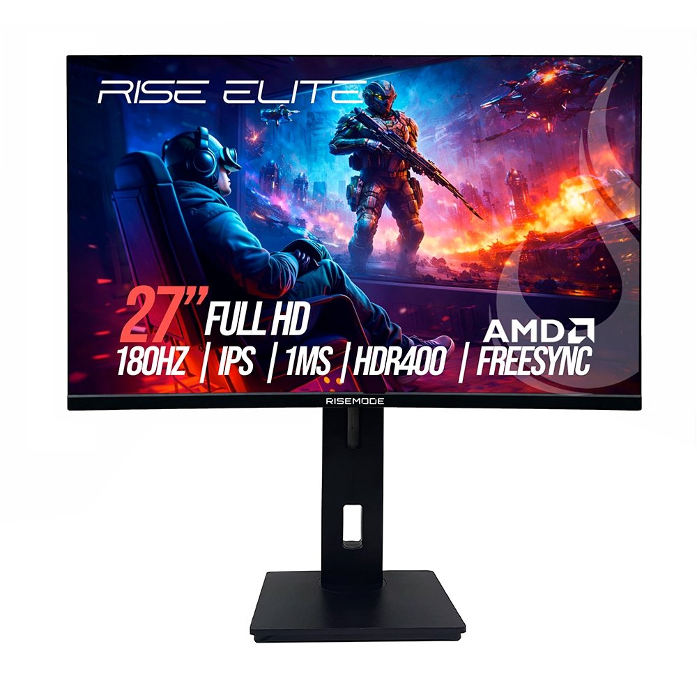 "Monitor Gamer Rise Mode Prime 27"", FHD, 180Hz, 1ms, IPS, FreeSync, HDR 400, HDMI e DP, Altura Ajustável, Preto - RM-MOGL-27F180FH-B"