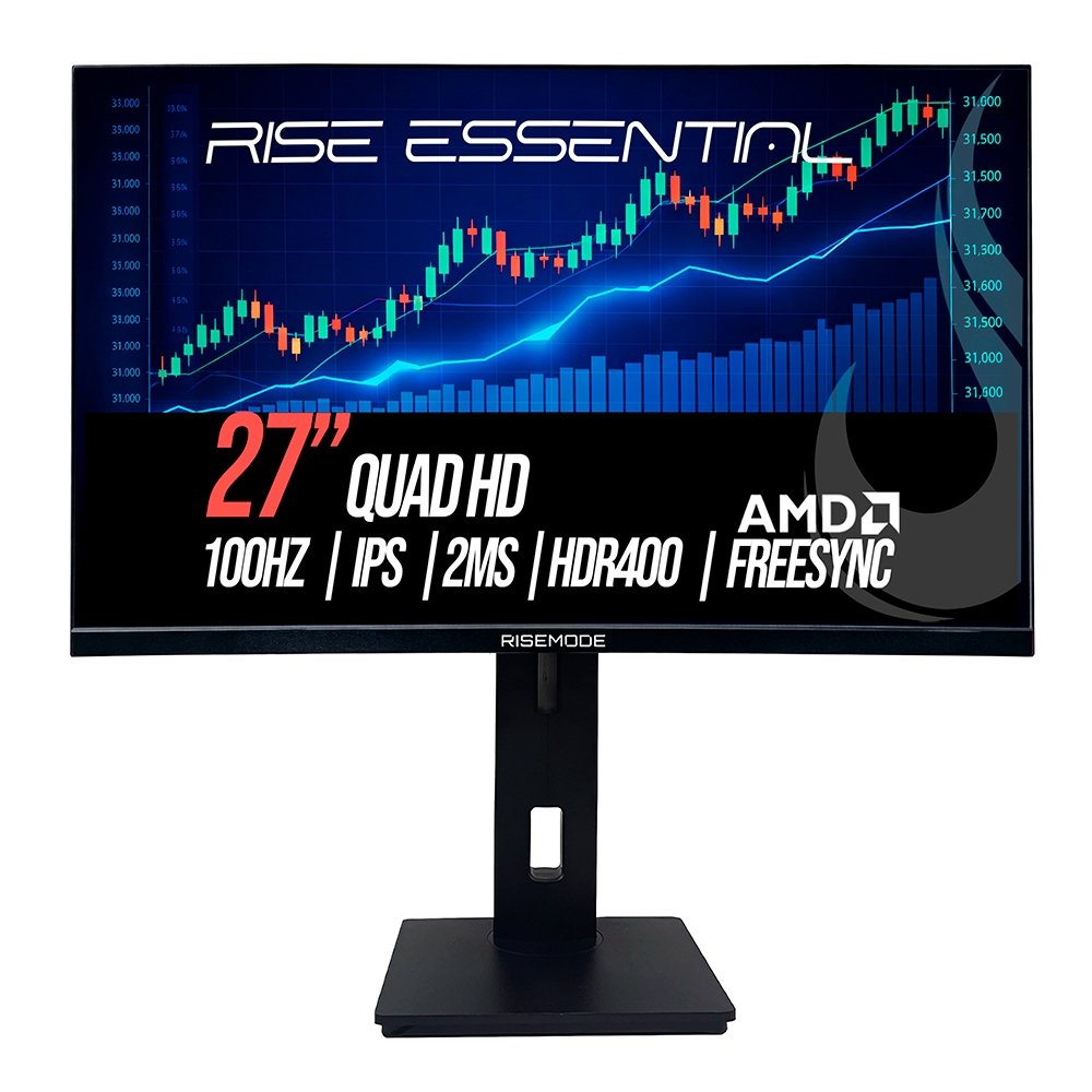 Monitor Gamer Rise Mode Essential 27, QHD, 100Hz, 2ms, IPS, FreeSync, HDR 400, HDMI e DP, Altura Ajustável, Preto - RM-MOGL-27F1002K-B