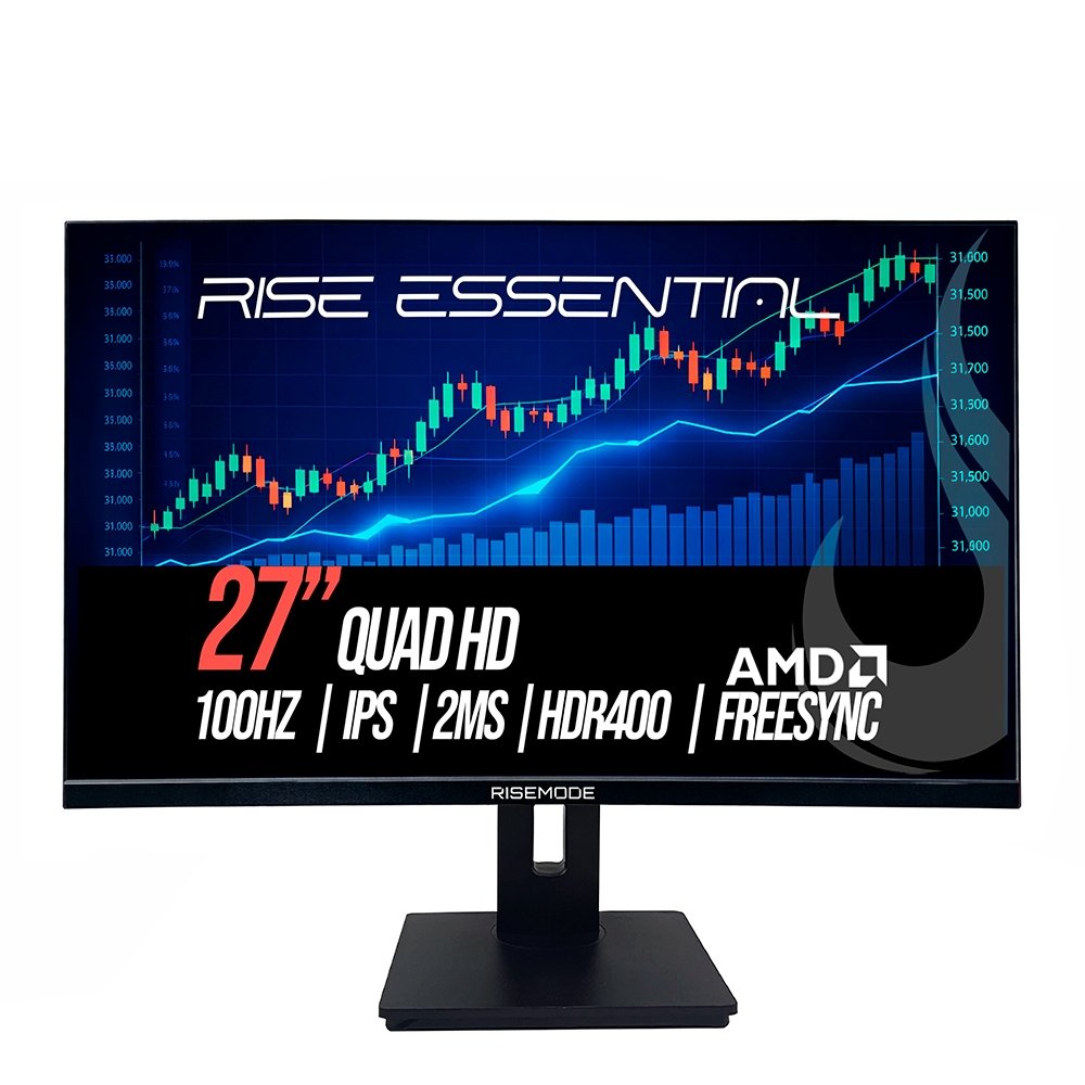 Imagem 2 de 6 do produto Monitor Gamer Rise Mode Essential 27", QHD, 100Hz, 2ms, IPS, FreeSync, HDR 400, HDMI e DP, Altura Ajustável, Preto - RM-MOGL-27F1002K-B