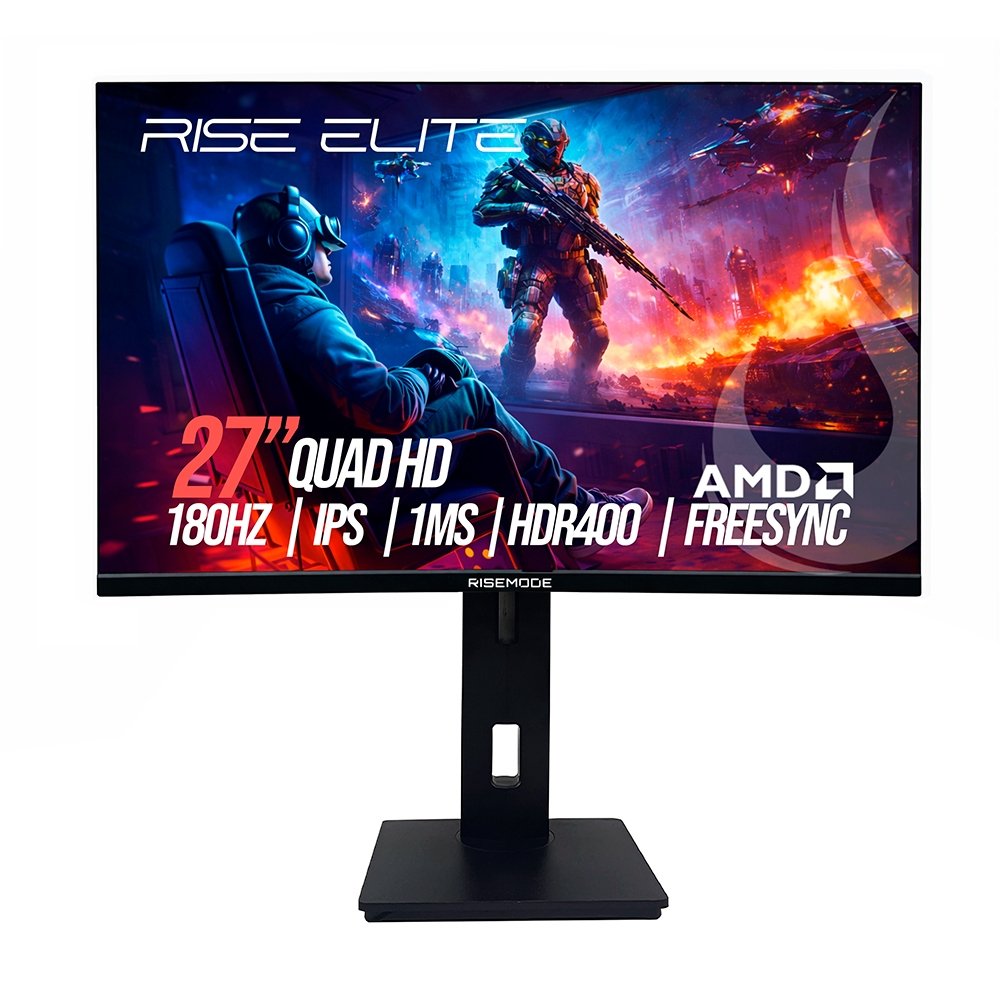 "Monitor Gamer Rise Mode Prime 27"", QHD, 180Hz, 1ms, IPS, FreeSync, HDR 400, HDMI e DP, Altura Ajustável, Preto - RM-MOGL-27F1802K-B"