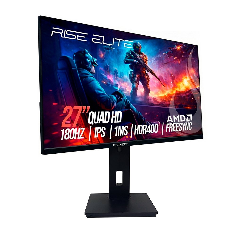 "Monitor Gamer Rise Mode Prime 27"", QHD, 180Hz, 1ms, IPS, FreeSync, HDR 400, HDMI e DP, Altura Ajustável, Preto - RM-MOGL-27F1802K-B" - view 3