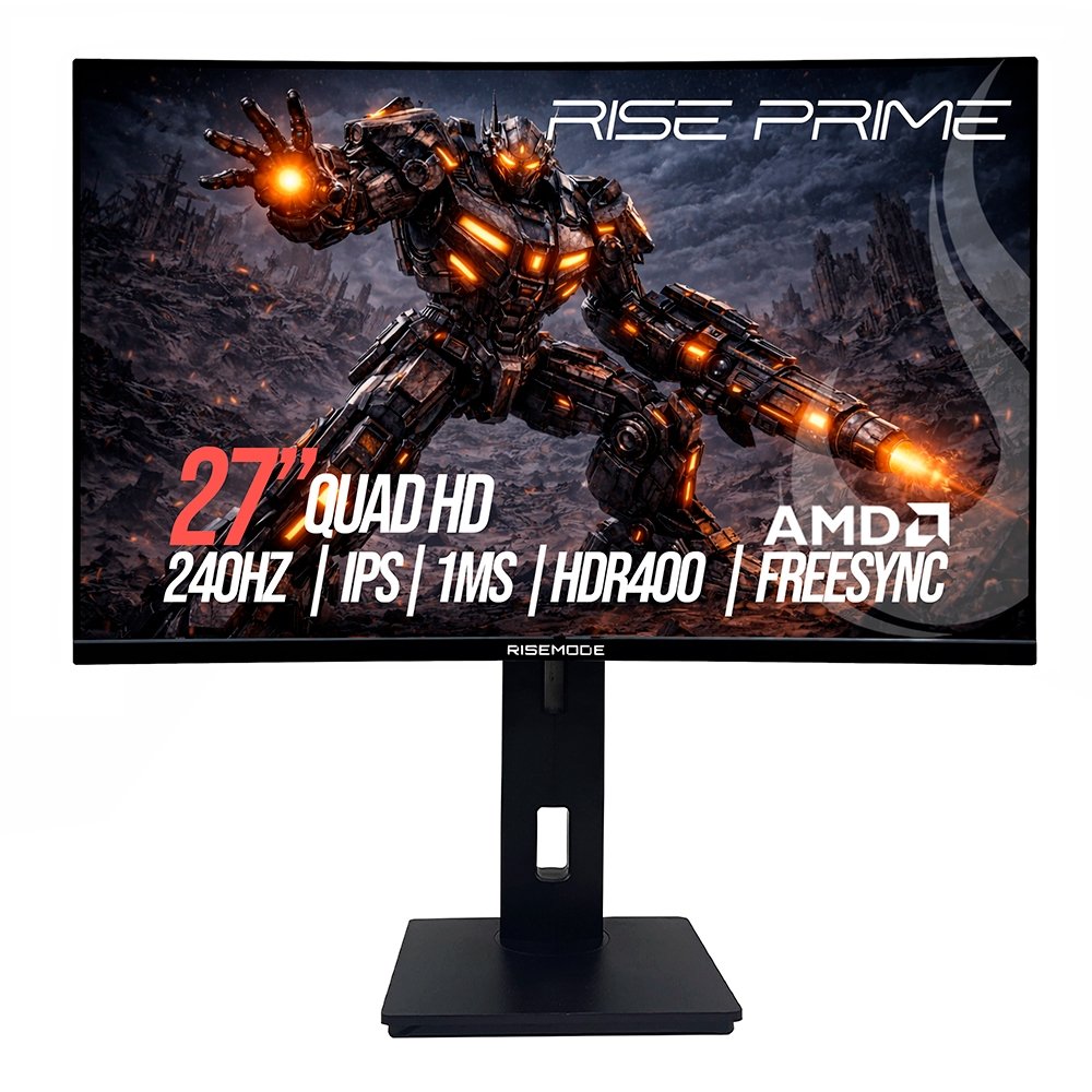 Monitor Gamer Rise Mode Prime 27, QHD, 240Hz, 1ms, IPS, FreeSync, HDR 400, HDMI e DP, Altura Ajustável, Preto - RM-MOGL-27F2402K-B