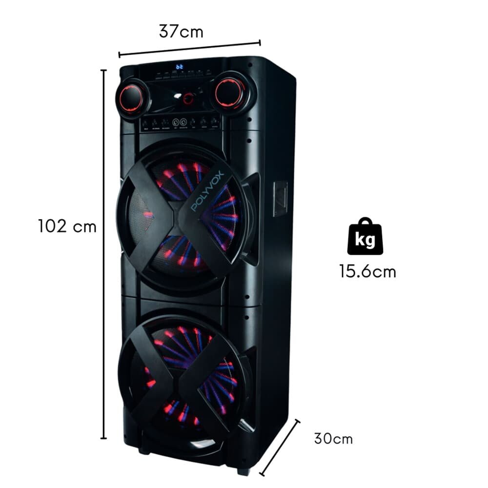 Imagem 4 de 4 do produto Torre de Som Amplificada Polyvox, TWS, 2000W, Bluetooth, Bivolt, Preto - XT-2000T