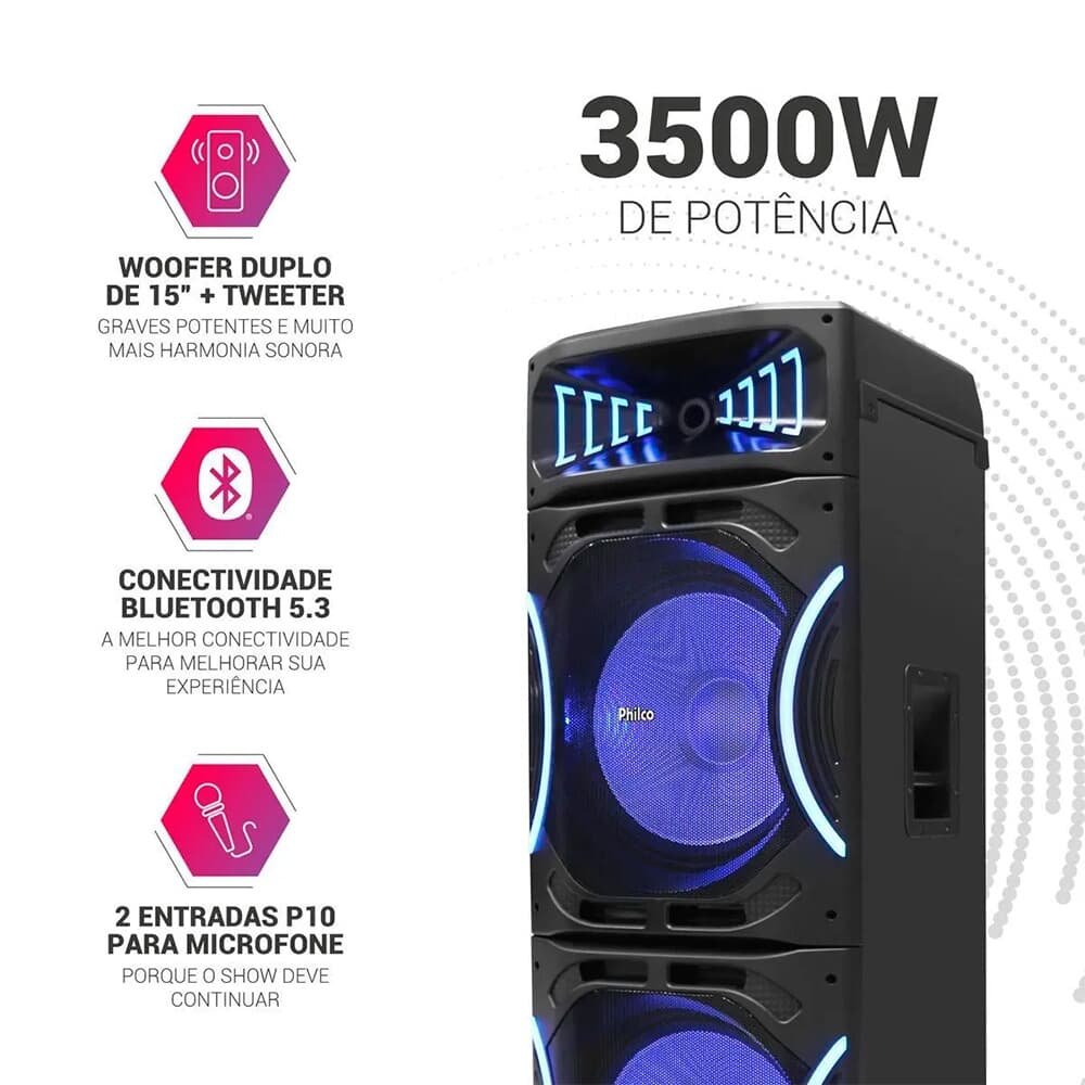 Imagem 3 de 5 do produto Caixa de Som Amplificada Philco PCX35000, 3500W, Connection - 56603802