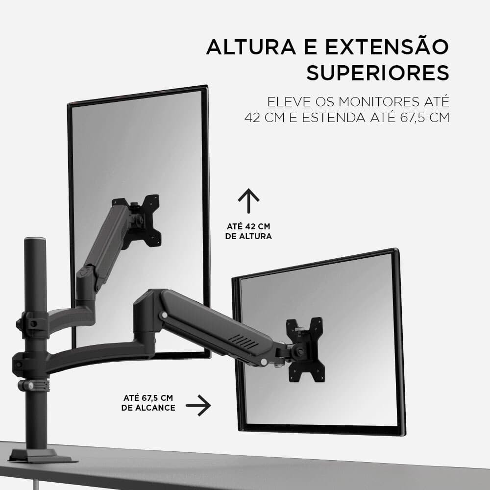 Imagem 4 de 5 do produto Suporte Tipo Torre Multiarticulado de Mesa ELG, 17" A 35", com Pistao a Gás, Ergonômico, Preto - FH160l