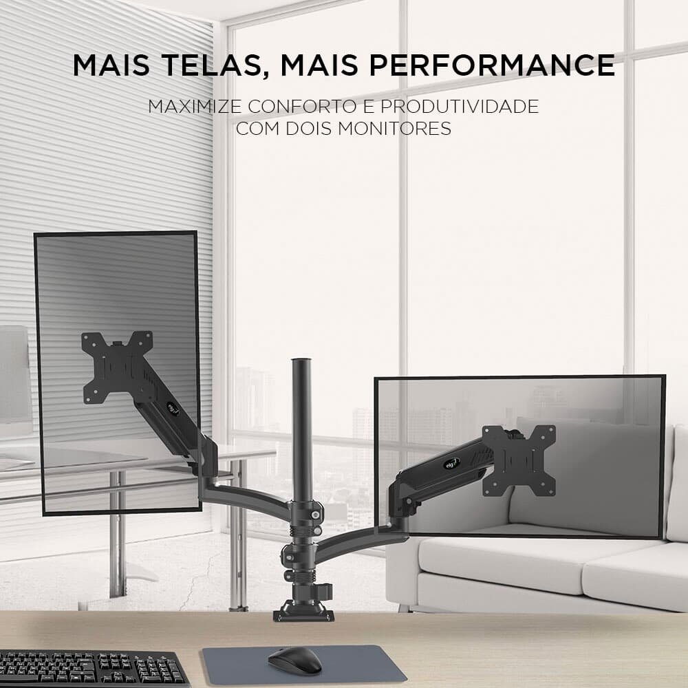 Imagem 2 de 5 do produto Suporte Tipo Torre Multiarticulado de Mesa ELG, 17" A 35", com Pistao a Gás, Ergonômico, Preto - FH160l