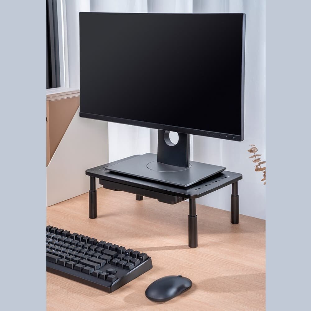 Imagem 5 de 5 do produto Suporte Organizador de Mesa para Monitor e Notebook ELG, com Ajuste de Altura, Gaveta, Preto  - SM087
