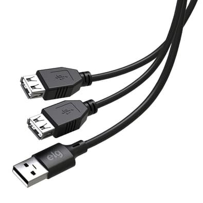 Cabo Extensor ELG USB 2.0 e com 1 Porta Macho e 2 Fêmeas, 1.5m, Preto - USBY2