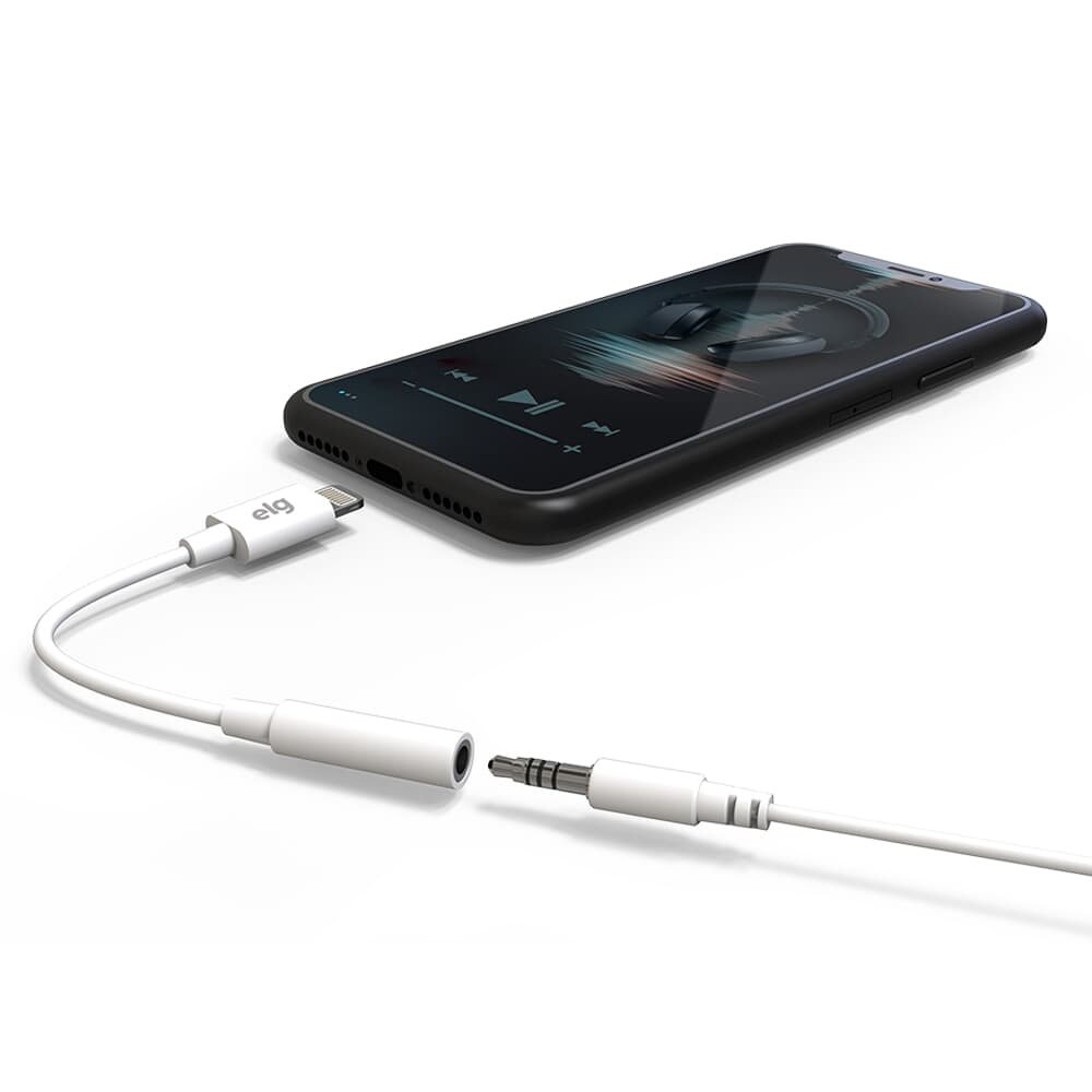 Adaptador De Áudio ELG Auxiliar P3 para Apple Lightning, Áudio e Microfone,  8,5cm, PVC, Branco ADP8P3
