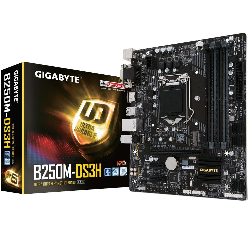 Placa-Mãe Gigabyte GA-B250M-DS3H, Intel LGA 1151, mATX, DDR4 Placa-Mãe Gigabyte GA-B250M-DS3H, Intel LGA 1151, mATX, DDR4