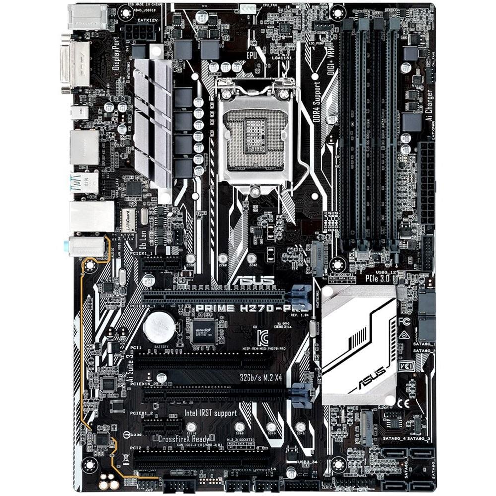 Placa-Mãe ASUS p/ Intel LGA 1151 ATX PRIME H270-PRO,4 x DDR4,1x SAÍDA DVI-D, 1x DisplayPort, 1x HDMI, WfM 2.0, DMI 3,0, WOL por PME, PXE