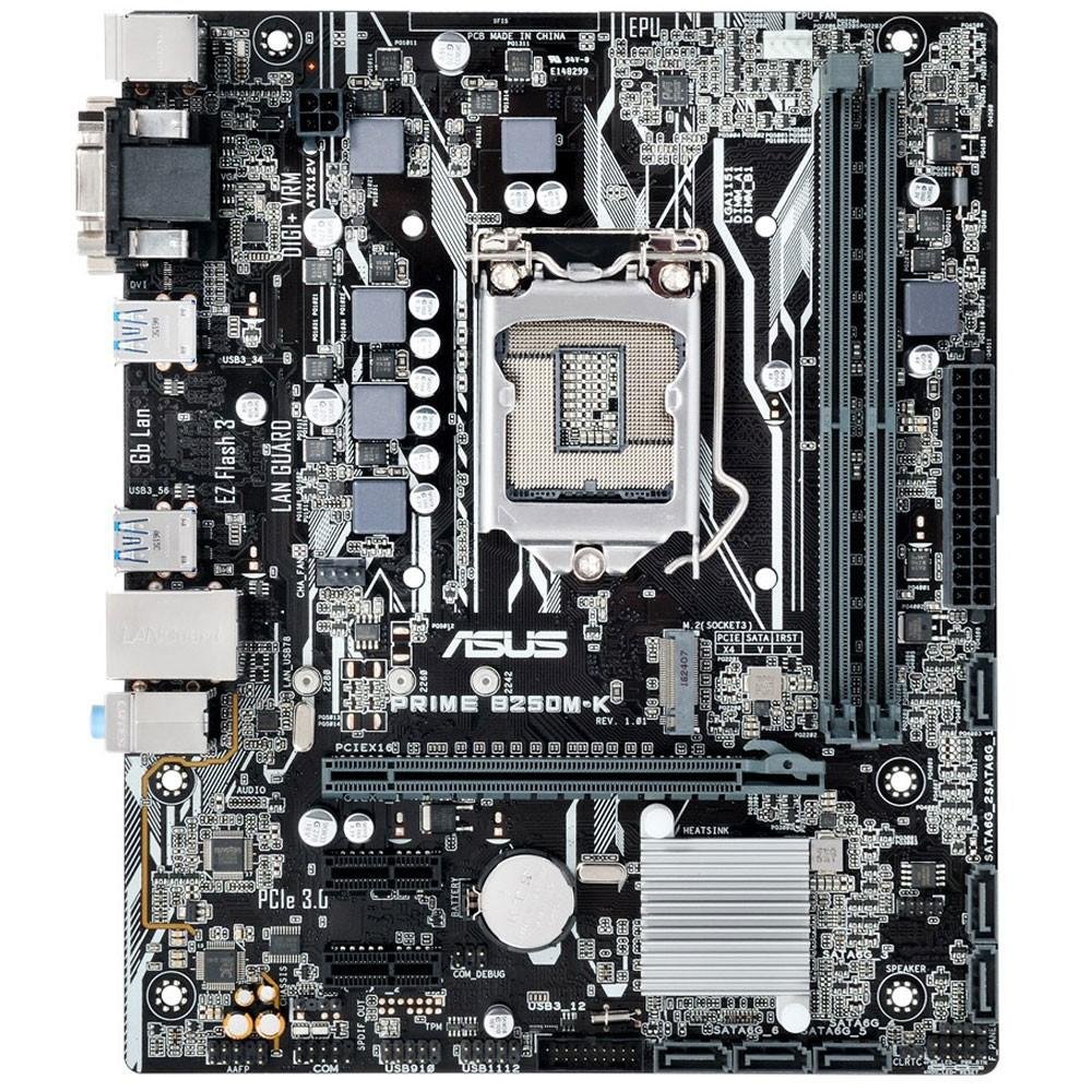 Imagem 3 de 5 do produto Placa-Mãe ASUS p/ Intel LGA 1151 mATX PRIME B250M-K,2x DDR4,1x M.2, 6x SATA 6Gb, 1x M.2 Soquete 3,1 x DVI-D,1 x D-Sub