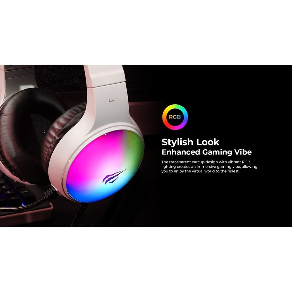 Imagem 4 de 4 do produto Headset Gamer Havit H2043U, RGB, Led Efeito Streamer, Microfone omnidirecional, USB 7.1, Branco - HV-H2043U White/Black