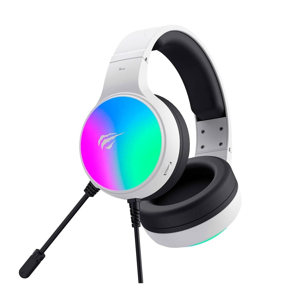 Imagem 2 de 4 do produto Headset Gamer Havit H2043U, RGB, Led Efeito Streamer, Microfone omnidirecional, USB 7.1, Branco - HV-H2043U White/Black