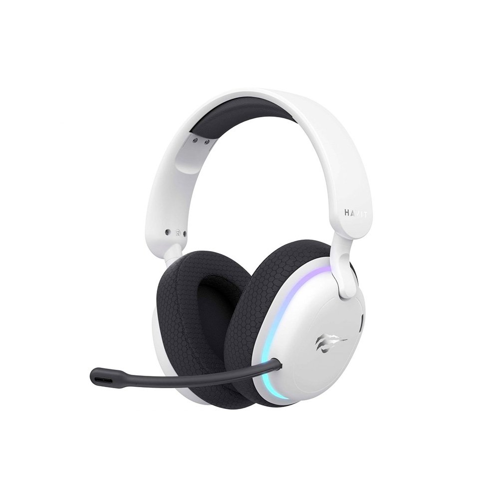 Headset Gamer Sem Fio Professional Fuxi-H7, RGB, Tri Mode, Bluetooth, Recarregável, USB-C, Branco - Fuxi-H7 White Headset Gamer Sem Fio Professional Fuxi-H7, RGB, Tri Mode, Bluetooth, Recarregável, USB-C, Branco - Fuxi-H7 White
