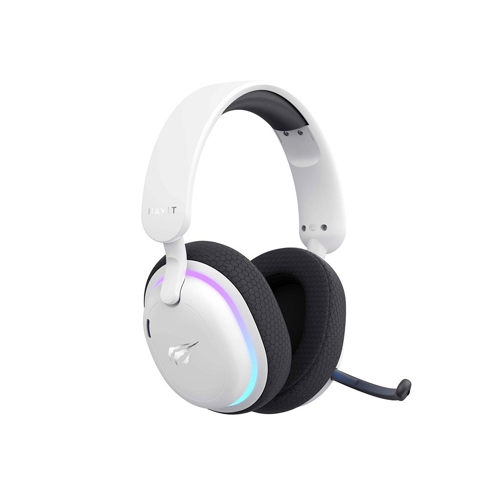 Headset Gamer Sem Fio Professional Fuxi-H7, RGB, Tri Mode, Bluetooth, Recarregável, USB-C, Branco - Fuxi-H7 White Headset Gamer Sem Fio Professional Fuxi-H7, RGB, Tri Mode, Bluetooth, Recarregável, USB-C, Branco - Fuxi-H7 White