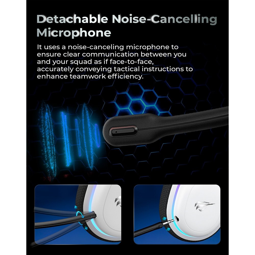 Headset Gamer Sem Fio Professional Fuxi-H7, RGB, Tri Mode, Bluetooth, Recarregável, USB-C, Branco - Fuxi-H7 White Headset Gamer Sem Fio Professional Fuxi-H7, RGB, Tri Mode, Bluetooth, Recarregável, USB-C, Branco - Fuxi-H7 White
