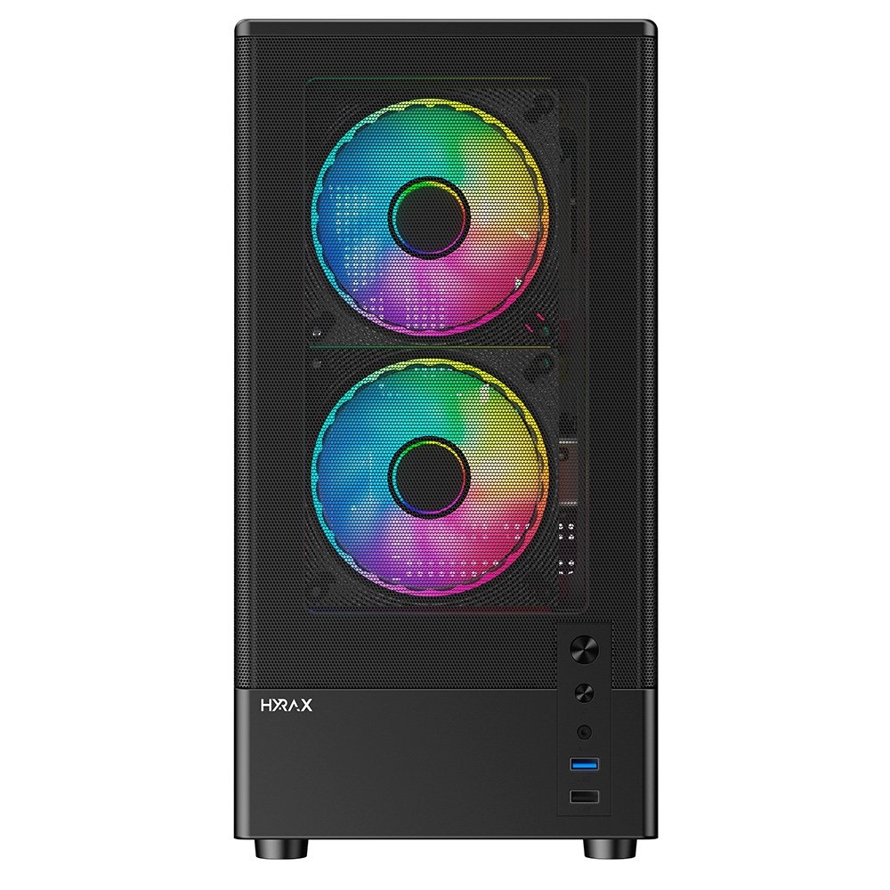 Imagem 3 de 9 do produto Gabinete Gamer Hyrax Tower HGB205, Mini Tower, M-atx, Lateral Em Vidro Temperado, Frontal Em Malha De Aço, Preto - HGB205B