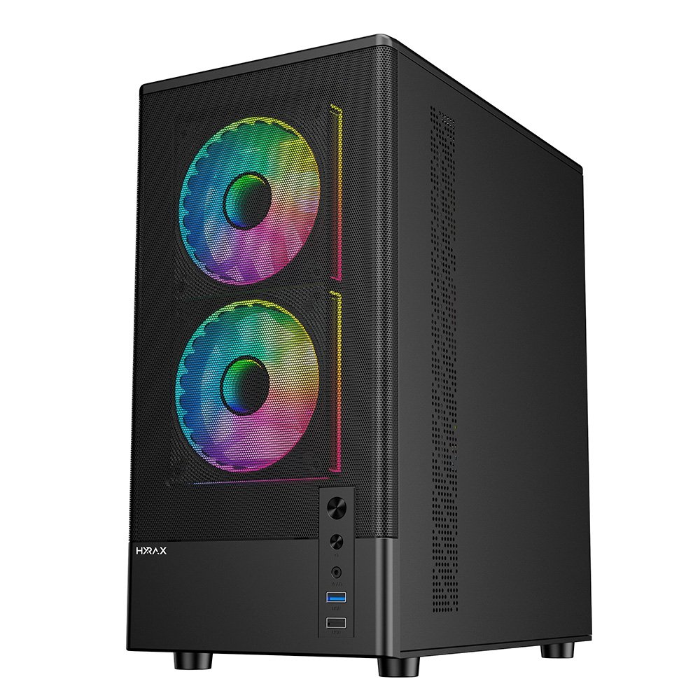 Imagem 2 de 9 do produto Gabinete Gamer Hyrax Tower HGB205, Mini Tower, M-atx, Lateral Em Vidro Temperado, Frontal Em Malha De Aço, Preto - HGB205B