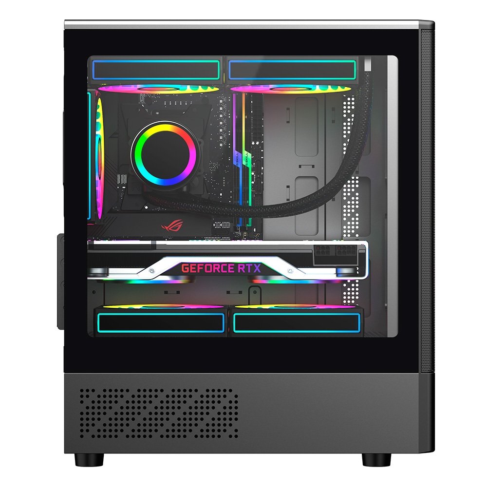 Imagem 7 de 9 do produto Gabinete Gamer Hyrax Tower HGB205, Mini Tower, M-atx, Lateral Em Vidro Temperado, Frontal Em Malha De Aço, Preto - HGB205B