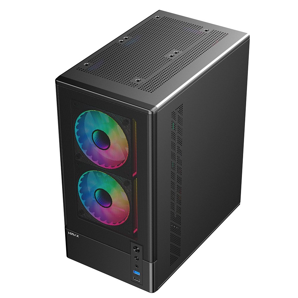 Imagem 5 de 9 do produto Gabinete Gamer Hyrax Tower HGB205, Mini Tower, M-atx, Lateral Em Vidro Temperado, Frontal Em Malha De Aço, Preto - HGB205B