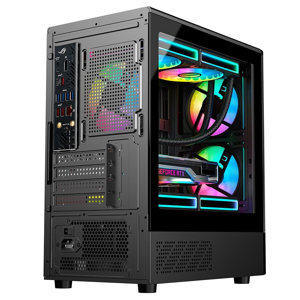 Imagem 6 de 9 do produto Gabinete Gamer Hyrax Tower HGB205, Mini Tower, M-atx, Lateral Em Vidro Temperado, Frontal Em Malha De Aço, Preto - HGB205B