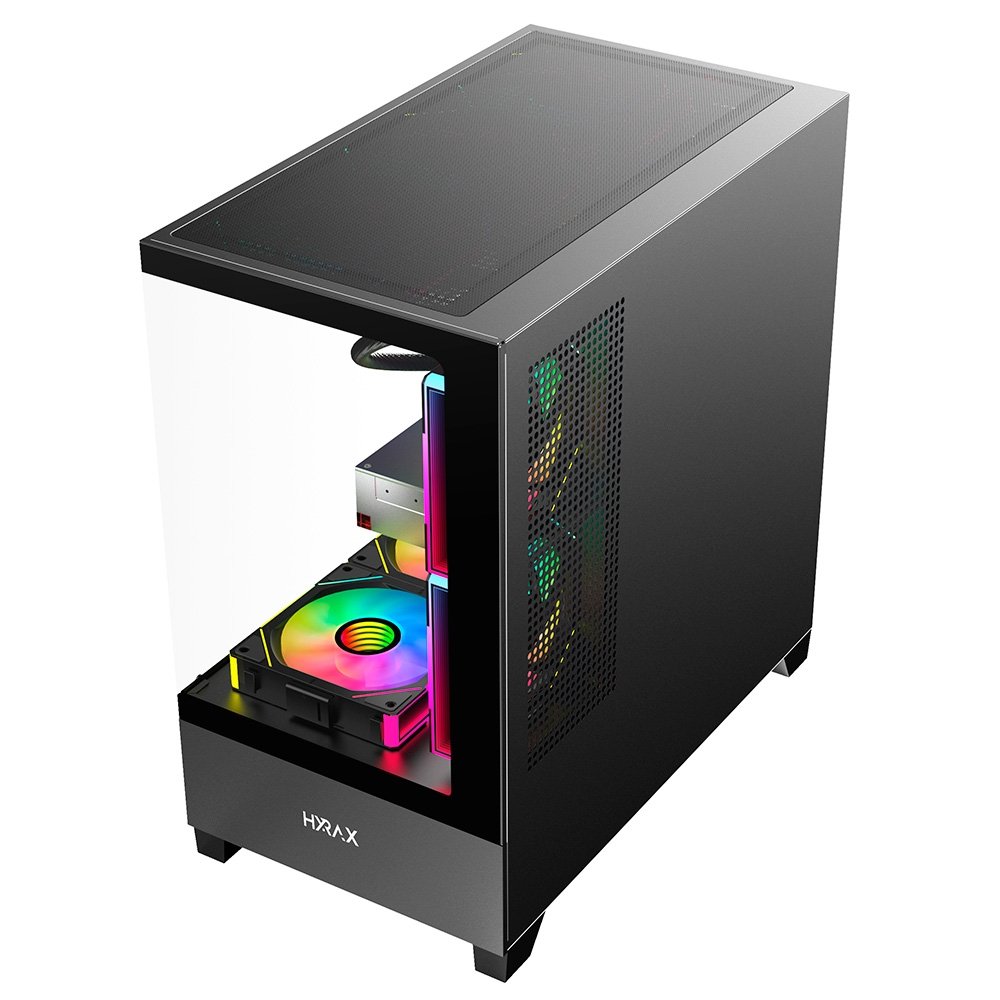 Imagem 5 de 9 do produto Gabinete Gamer Hyrax Tower HGB330, Mini Tower, M-atx, Frontal E Lateral Em Vidro Temperado, Preto - HGB330B