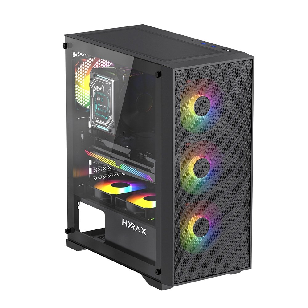 Imagem 2 de 5 do produto Gabinete Gamer Hyrax Tower HGB220, Mid Tower, ATX, Lateral Em Vidro Temperado, Preto - HGB220B
