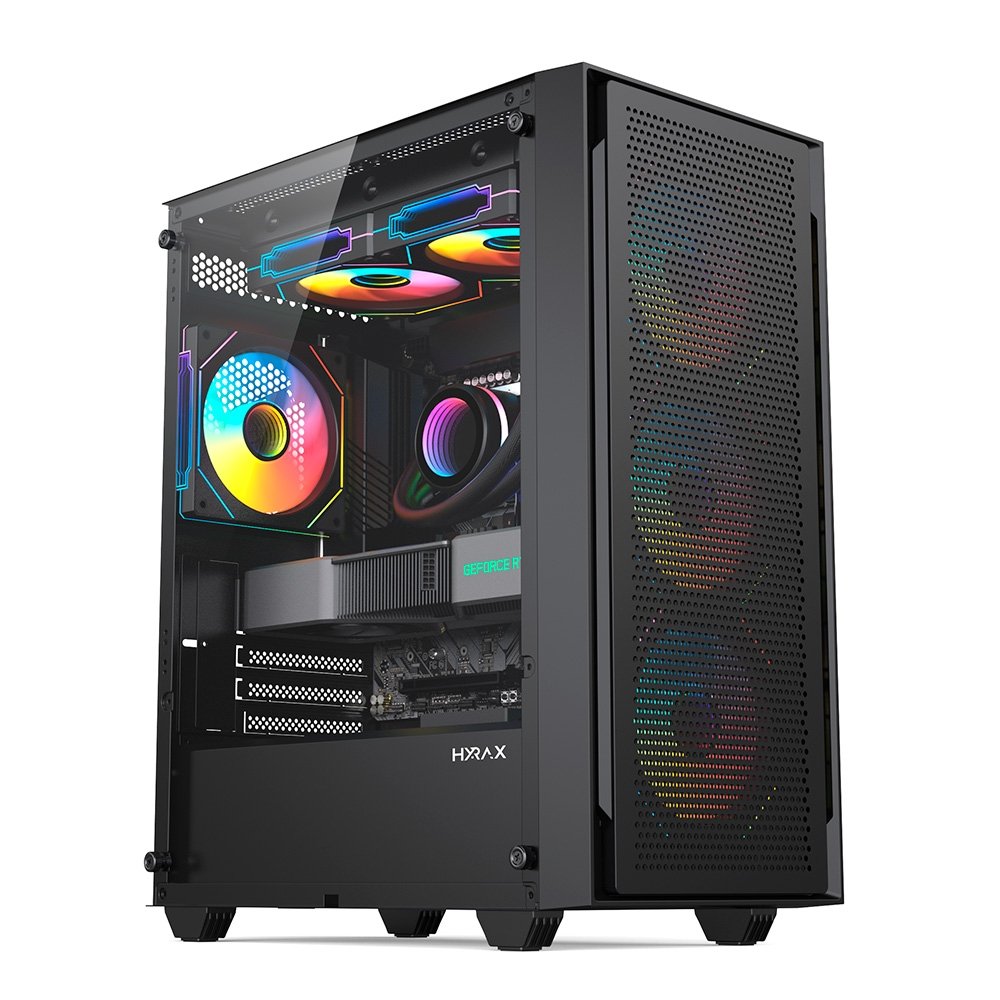 Gabinete Gamer Hyrax Tower HGB240, Mini Tower, M-ATX, Com 3 Ventoinhas RGB, Lateral Em Vidro Temperado, Preto - HGB240B-RGB
