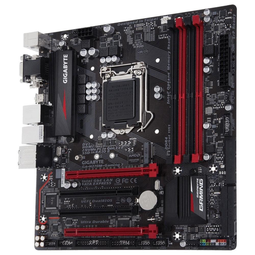Placa-Mãe Gigabyte GA-H270M Gaming 3, Intel LGA 1151, mATX, DDR4, Preto - GA-H270M-GAMING 3 Placa-Mãe Gigabyte GA-H270M Gaming 3, Intel LGA 1151, mATX, DDR4, Preto - GA-H270M-GAMING 3