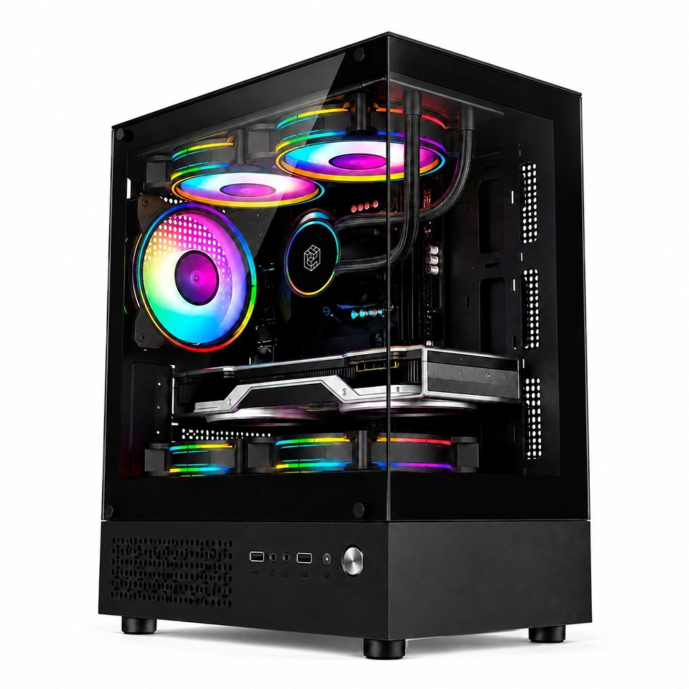 Imagem 2 de 7 do produto Gabinete Gamer Liketec Quest, Mid-Tower, M-ATX,Frontal e Lateral em Vidro Temperado, 3x Fans, Preto - LC-MX-QUEST-SF