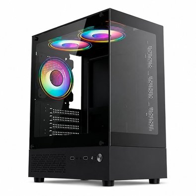Gabinete Gamer Liketec Quest, Mid-Tower, M-ATX,Frontal e Lateral em Vidro Temperado, 3x Fans, Preto - LC-MX-QUEST-SF