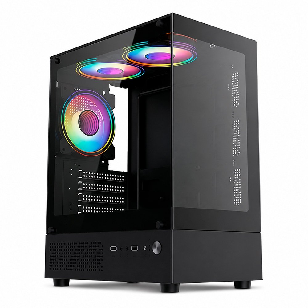 Gabinete Gamer Liketec Quest, Mid-Tower, M-ATX,Frontal e Lateral em Vidro Temperado, 3x Fans, Preto - LC-MX-QUEST-SF