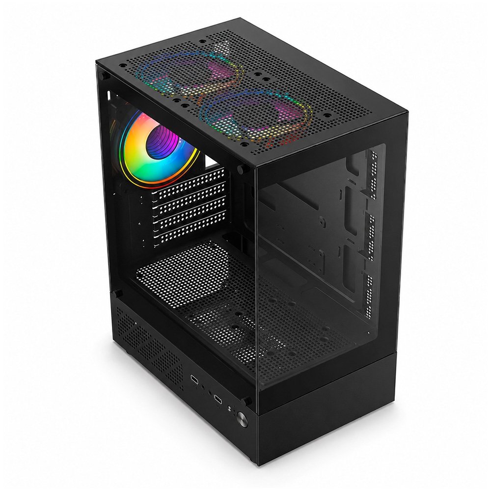 Imagem 3 de 7 do produto Gabinete Gamer Liketec Quest, Mid-Tower, M-ATX,Frontal e Lateral em Vidro Temperado, 3x Fans, Preto - LC-MX-QUEST-SF