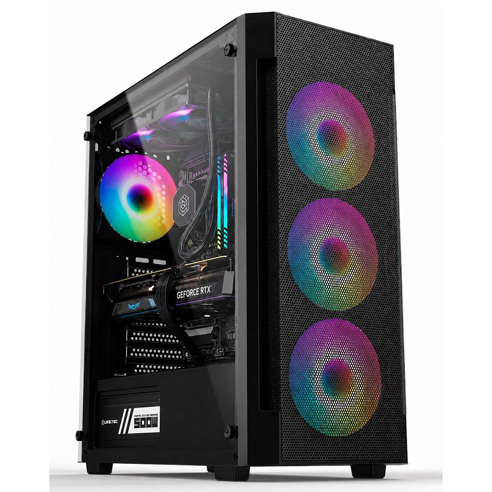 Gabinete Gamer Liketec Hurricane, Mid Tower, ATX, Frontal Mesh, Lateral em Vidro Temperado, 3x Fans, Preto- LC-AT-HURRICANE-3FR Gabinete Gamer Liketec Hurricane, Mid Tower, ATX, Frontal Mesh, Lateral em Vidro Temperado, 3x Fans, Preto- LC-AT-HURRICANE-3FR