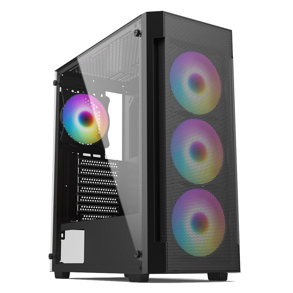 Gabinete Gamer Liketec Hurricane, Mid Tower, ATX, Frontal Mesh, Lateral em Vidro Temperado, 3x Fans, Preto- LC-AT-HURRICANE-3FR