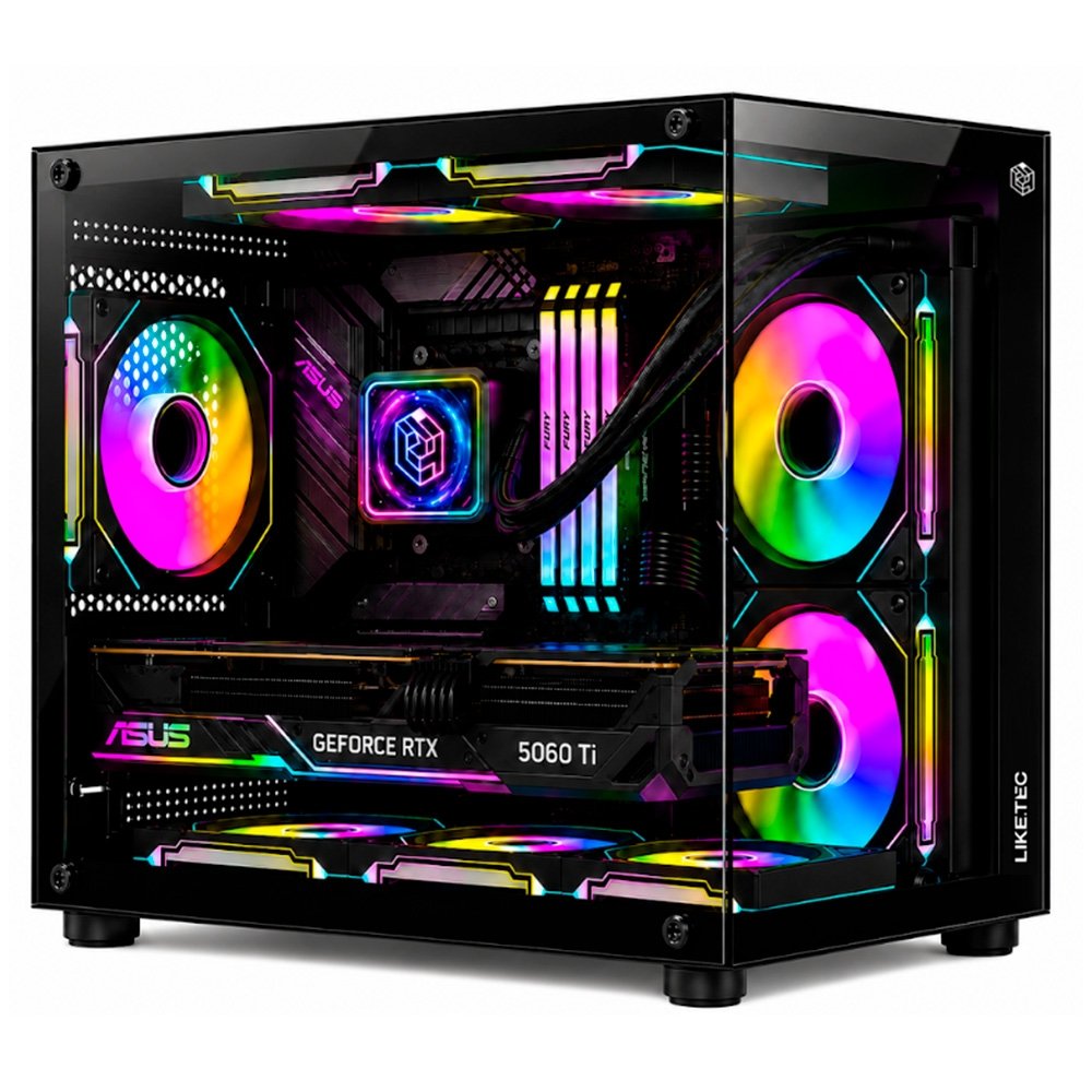 Gabinete Gamer Liketec Dasha V2, Cubo, M-ATX, Mini Tower, Frontal e Lateral em Vidro Temperado, Sem FANs, Preto - LC-MT-CUBODASHAV2-SF